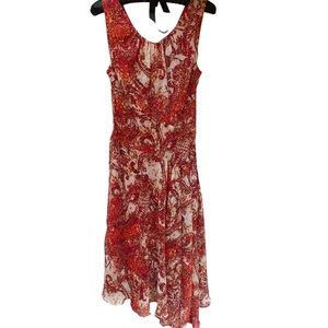 Evan Picone Orange White Coral Floral Fully Lined Asymmetrical Size 12 EUC